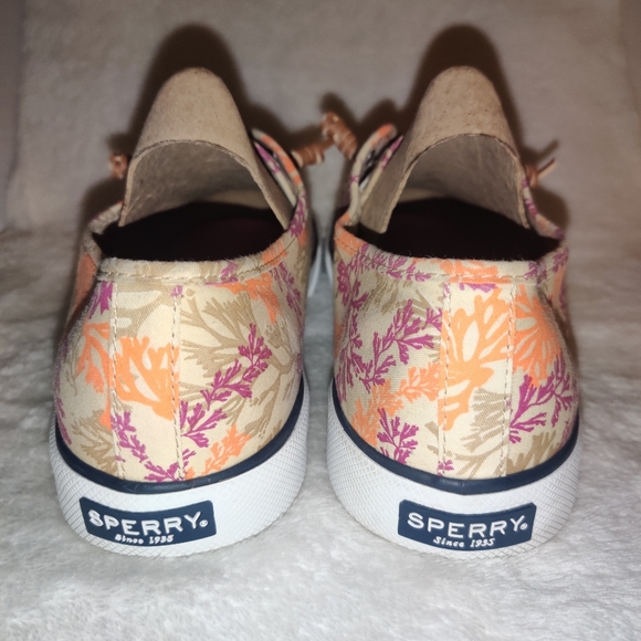 Sperry Top-Sider Slip-On Shoes Coral Reef Print Tan Purple Orange Women's 10 - Picture 4 of 10